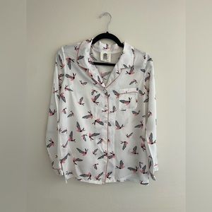 2 Piece Woven Pajama Set Parrot Birds Woven Elastic Waist Soft Drapey NWOT